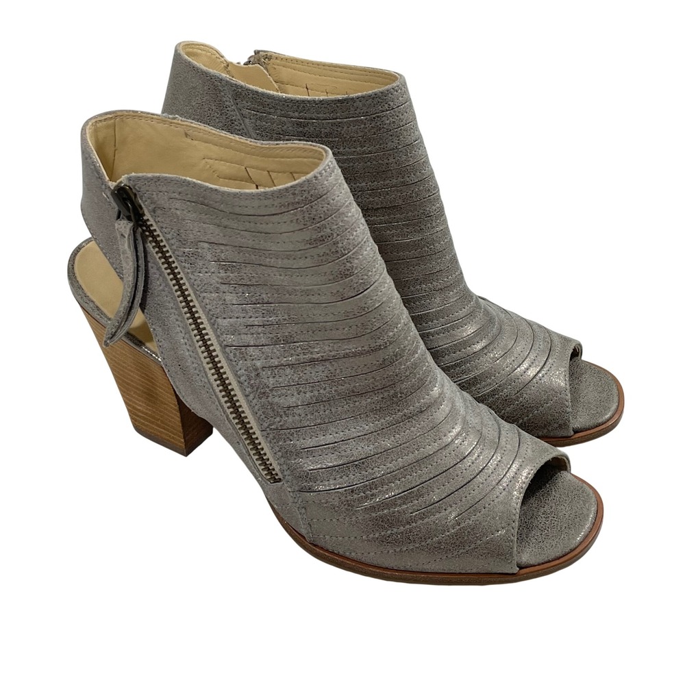 NEW Paul Green Cayanne Metallic Grey Leather Peep Toe Booties Size 7 Ankle Boots